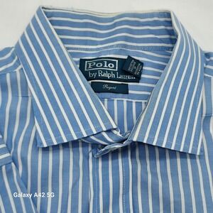 Polo by Ralph Lauren Regent Blue Striped Button Down Dress Shirt 18 1/2 2XLT